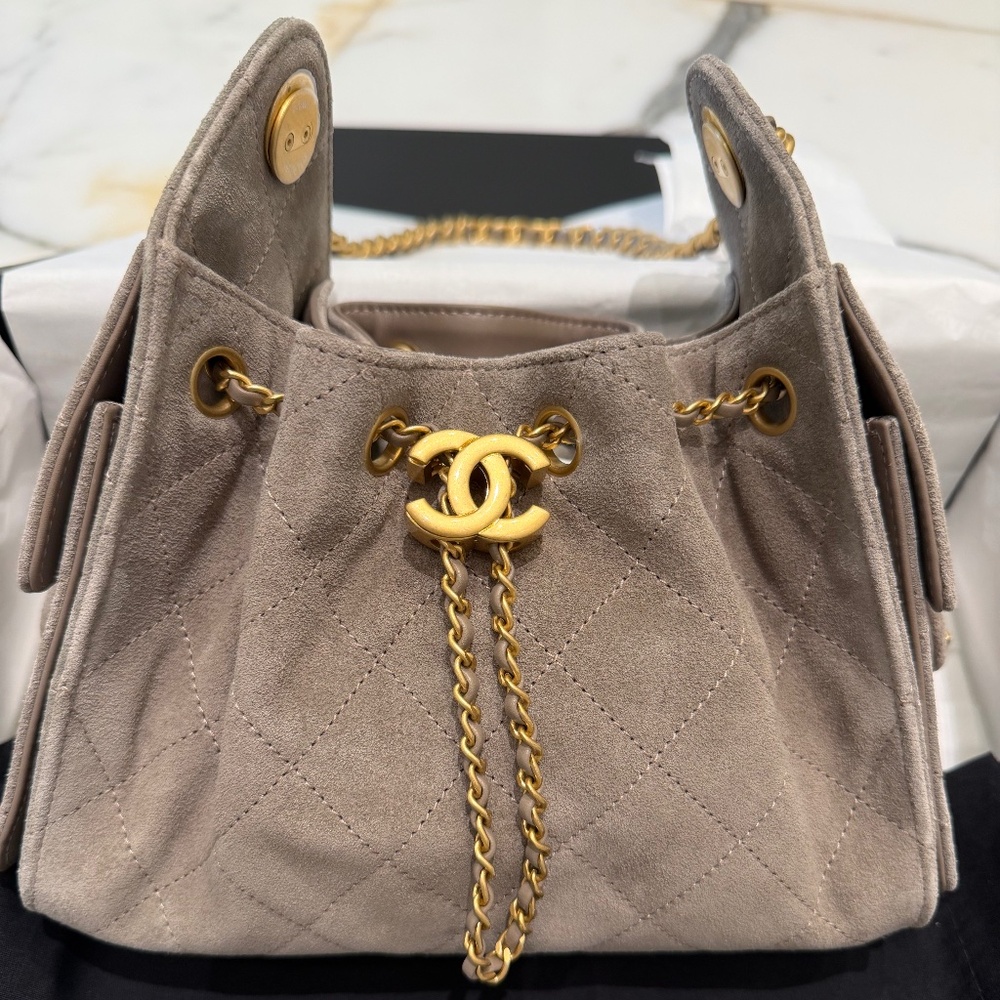 Chanel 25 mini gray suede